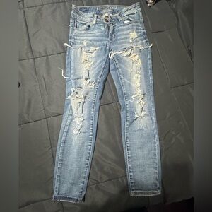 American Eagle Outfitters Light Blue Distressed Skinny Jeans